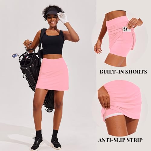 Pink Ekouaer Women's Tennis Skirt with Shorts/Pockets