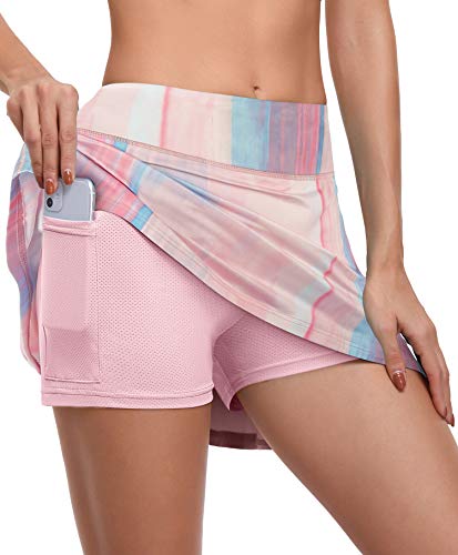 Ladies High Waist Pickleball Skort with Pockets Pink