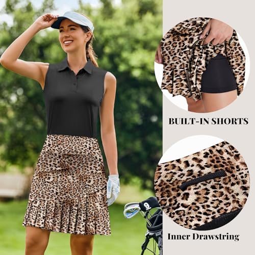 Leopard Print Women's Pleated Tennis Skirts XL