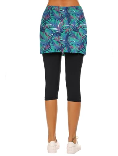 Ekouaer Women Cyan Leaf Pickleball Skort Leggings