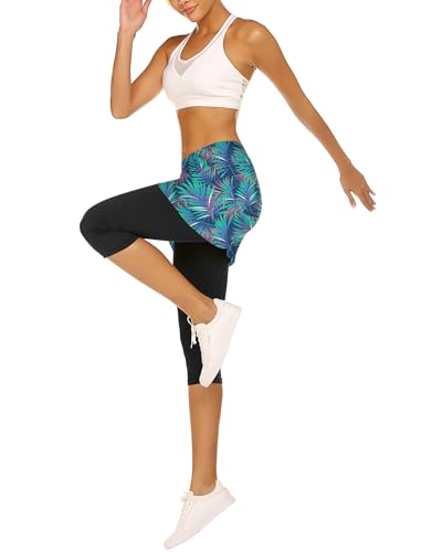 Ekouaer Women Cyan Leaf Pickleball Skort Leggings