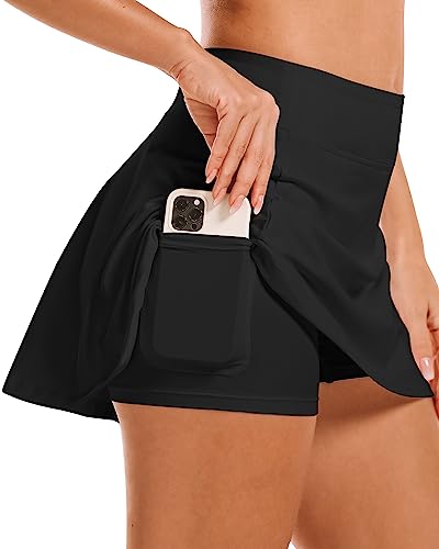 Women's High Waisted Athletic Tennis Skort - Black