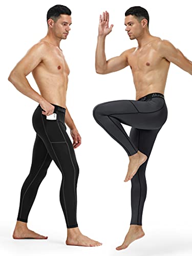 Runhit Men's Compression Leggings with Pocket 2 Pack