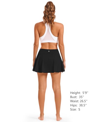 Women's High Waisted Athletic Tennis Skort - Black