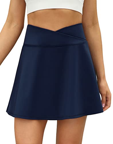 LouKeith Navy Cross-Waist Pleated Women's Pickleball Skort
