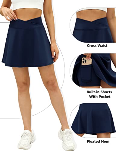 LouKeith Navy Cross-Waist Pleated Women's Pickleball Skort