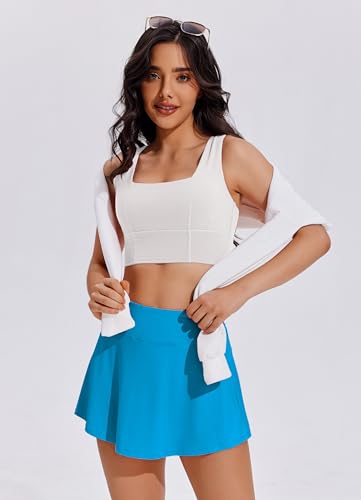 PINSPARK Women's Mini Tennis Skirt with Shorts Blue