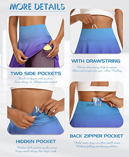 Women's Gradient Tennis Skort with Pockets (Purple/Blue, XL)