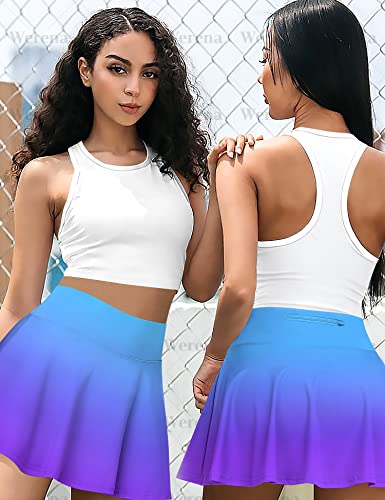 Women's Gradient Tennis Skort with Pockets (Purple/Blue, XL)