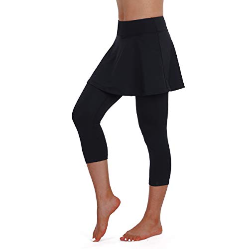 Women's Skirted Legging Yoga Tennis Clothes Set (Black)
