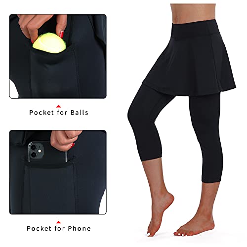 ANIVIVO Women's Skirted Yoga Legging Tennis Leggings, Black