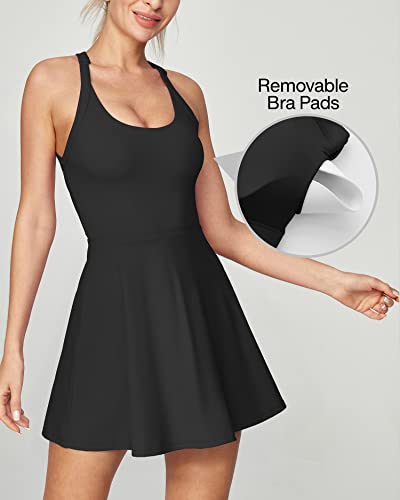 Women's Black Twisted Tennis Dress with Built-In Bra