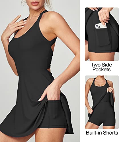 Women's Black Twisted Tennis Dress with Built-In Bra