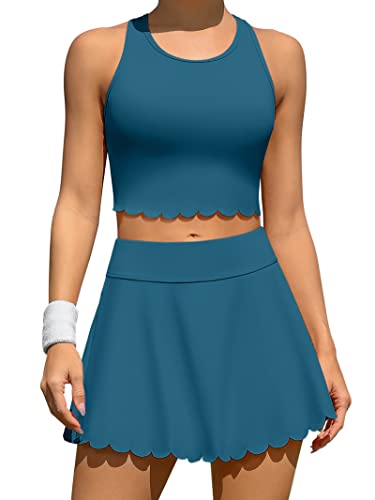 ATTRACO Blue Racerback Pickleball Dress with Built-in Shorts