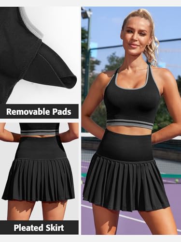 ATTRACO Women's Pleated Skirt Tennis Dress Set Black