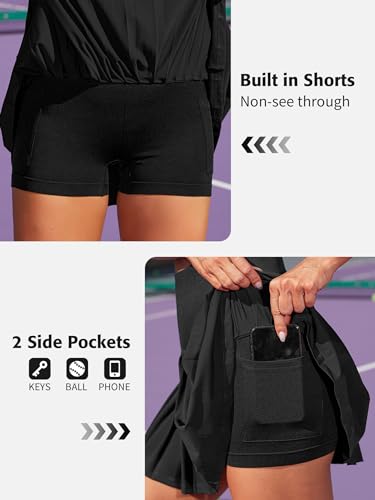 ATTRACO Women's Pleated Skirt Tennis Dress Set Black