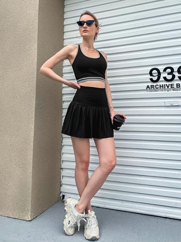 ATTRACO Women's Pleated Skirt Tennis Dress Set Black