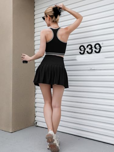 ATTRACO Women's Pleated Skirt Tennis Dress Set Black