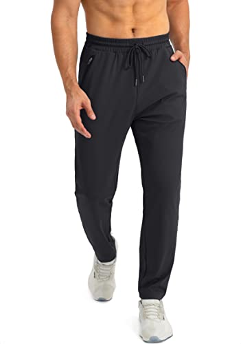 Men's Tapered Joggers with Zipper Pockets - Black Medium