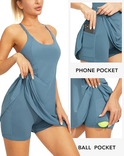 Women's Blue Tennis Dress with Built-in Shorts