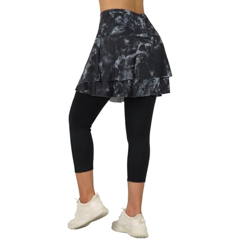 ANIVIVO Skirted Leggings Tennis Skirt with Pockets (Black)