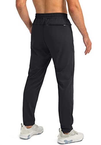 Men's Tapered Joggers with Zipper Pockets - Black Medium