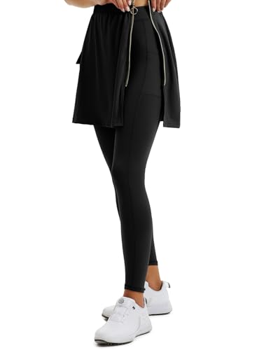 Women's High Waist Pickleball Skort Leggings in Black