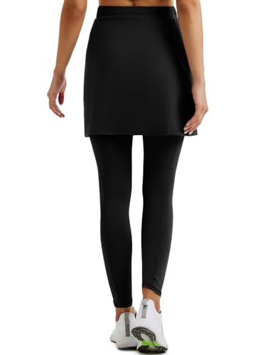 Women's High Waist Pickleball Skort Leggings in Black