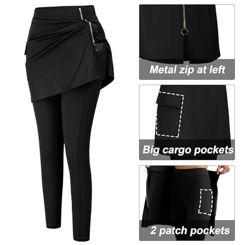 Women's High Waist Pickleball Skort Leggings in Black