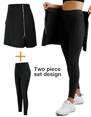 Women's High Waist Pickleball Skort Leggings in Black