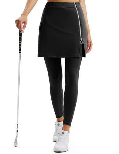 Women's High Waist Pickleball Skort Leggings in Black