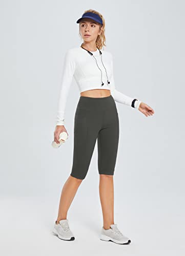 Gray High Waisted Capri Leggings with Pockets