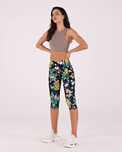 ODODOS Women's Tropical Flower High Waisted Capris