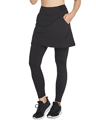 alvon Women's Skirted Leggings with Pockets, Black XXL