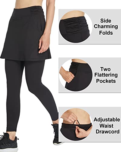 alvon Women's Skirted Leggings with Pockets, Black XXL