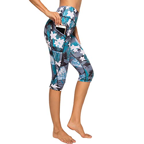 FITTOO Women's Pickleball Capris with Pockets and Leaf Print