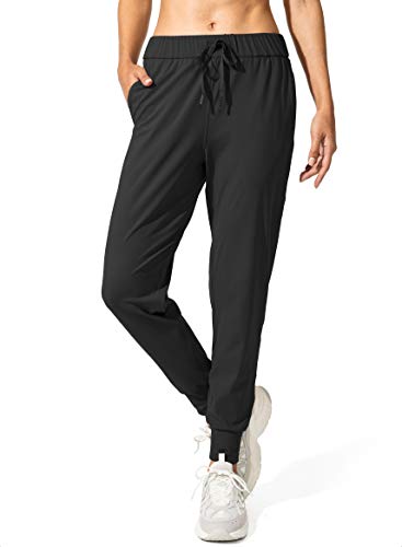 SANTINY Women's Black Joggers with Pockets, Drawstring