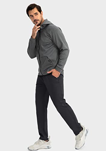 Men's Tapered Joggers with Zipper Pockets - Black Medium