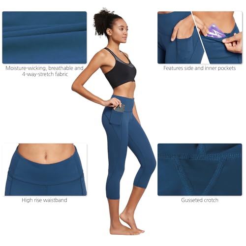 Women's High Waisted Capri Leggings with Pockets