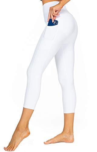 High Waisted Pickleball Leggings with Pockets, Capri White