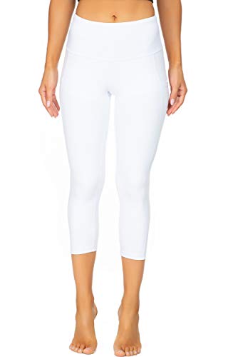 High Waisted Pickleball Leggings with Pockets, Capri White