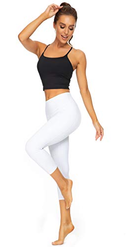 High Waisted Pickleball Leggings with Pockets, Capri White