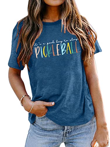 Women's Pickleball Graphic Tee - Blue Top
