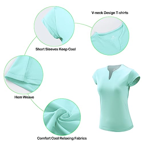 ANIVIVO Women's Short Sleeve Pickleball Tee (Light Blue)