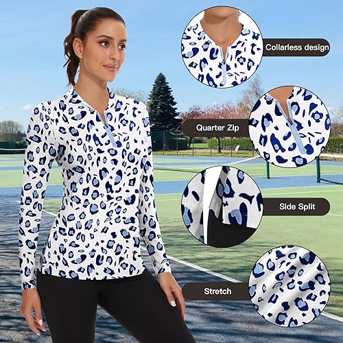 Blue Leopard Women's Pickleball 3/4 Zip Pullover