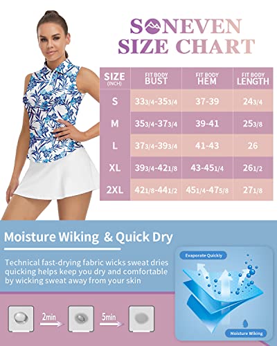 Soneven Women's Sleeveless Polo Tank Top Blue Floral