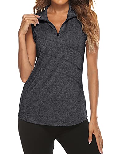 Black Sleeveless Zip-Up Tank Top for Women