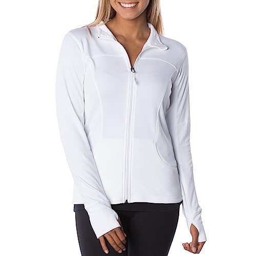 White Women's Athletic Define Jacket for Pickleball Workouts