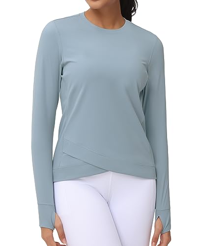 Women's Denim Blue Compression Long Sleeve Workout Top