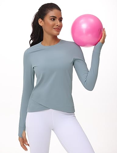 Women's Denim Blue Compression Long Sleeve Workout Top